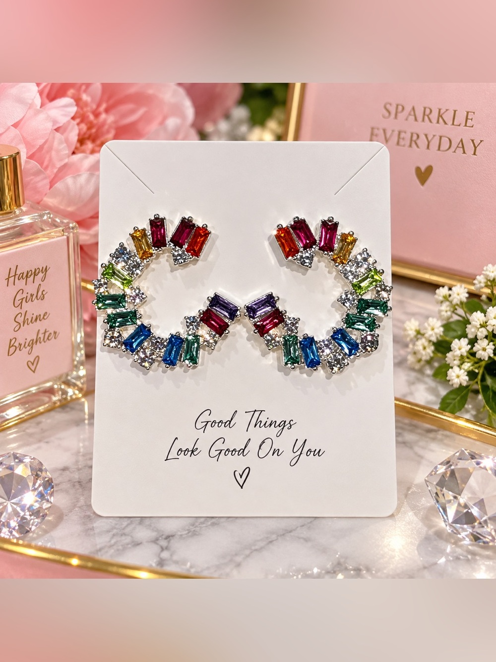 ✨ Multicolor Rhinestone Statement Hoop Earrings ✨
